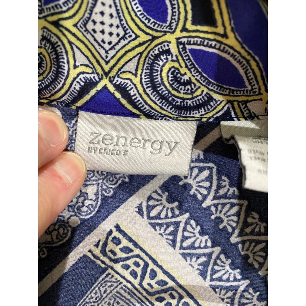 Zenergy by Chico's Blue Paisley Zip Mock Neck Jacket Womens Size 3 L/XL - Picture 7 of 8
